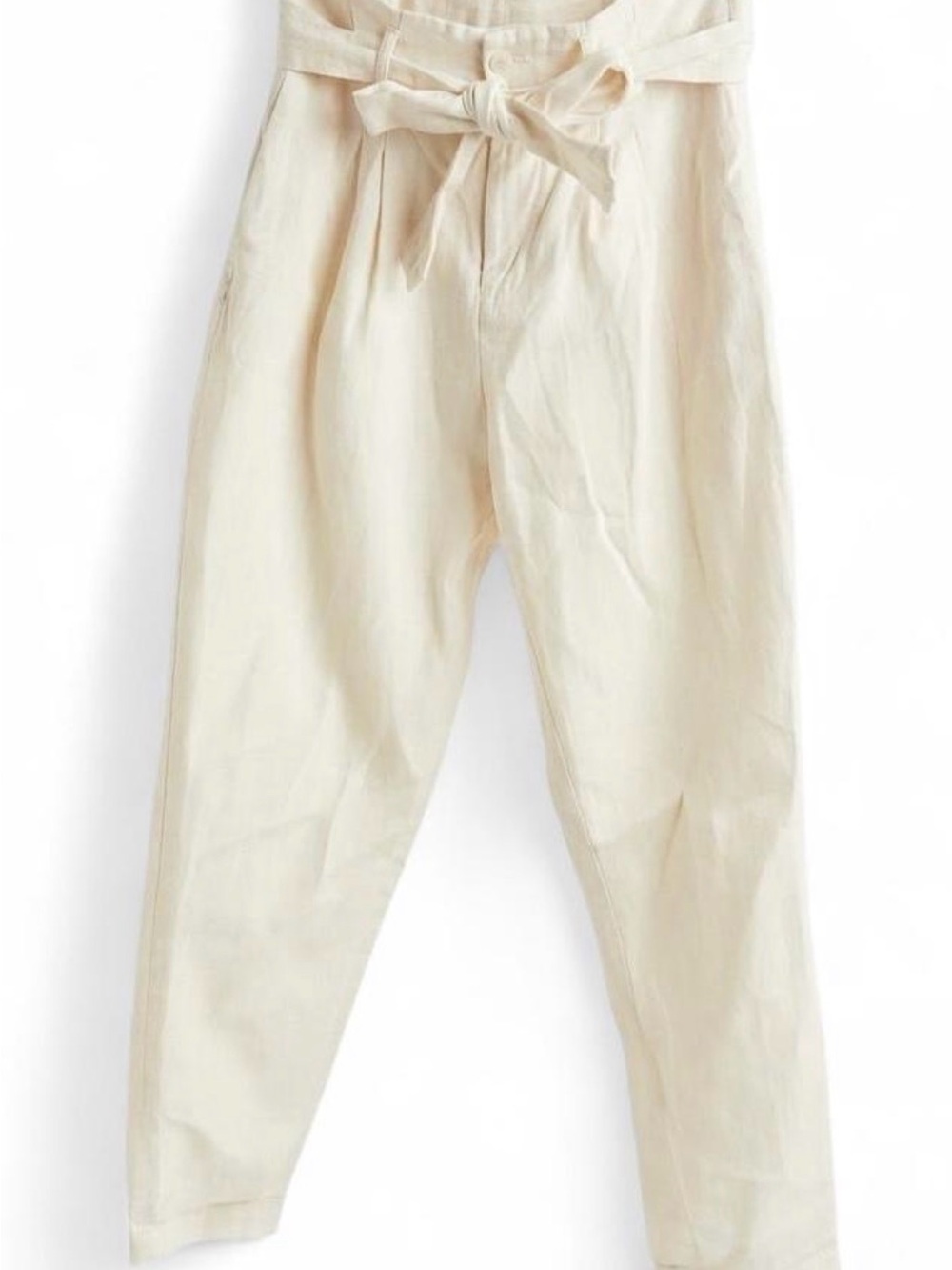 Free People 90s Peg Paperbag High Waist Pleat Belt Pants / Trousers SIZE 2 CREAM